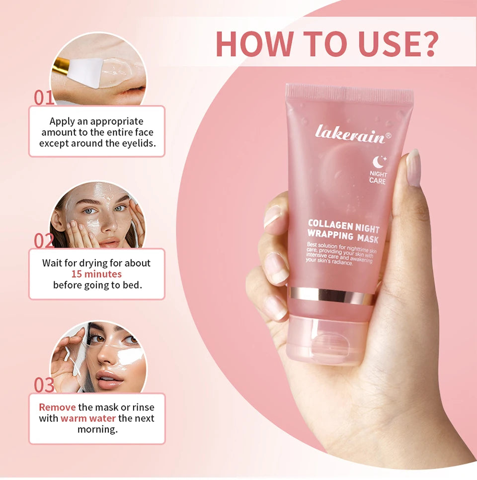 Conjunto de máscara facial de colágeno para embrulho noturno, máscara de embrulho noturno de colágeno coreano, hidrata profundamente, creme de máscara de cuidados noturnos