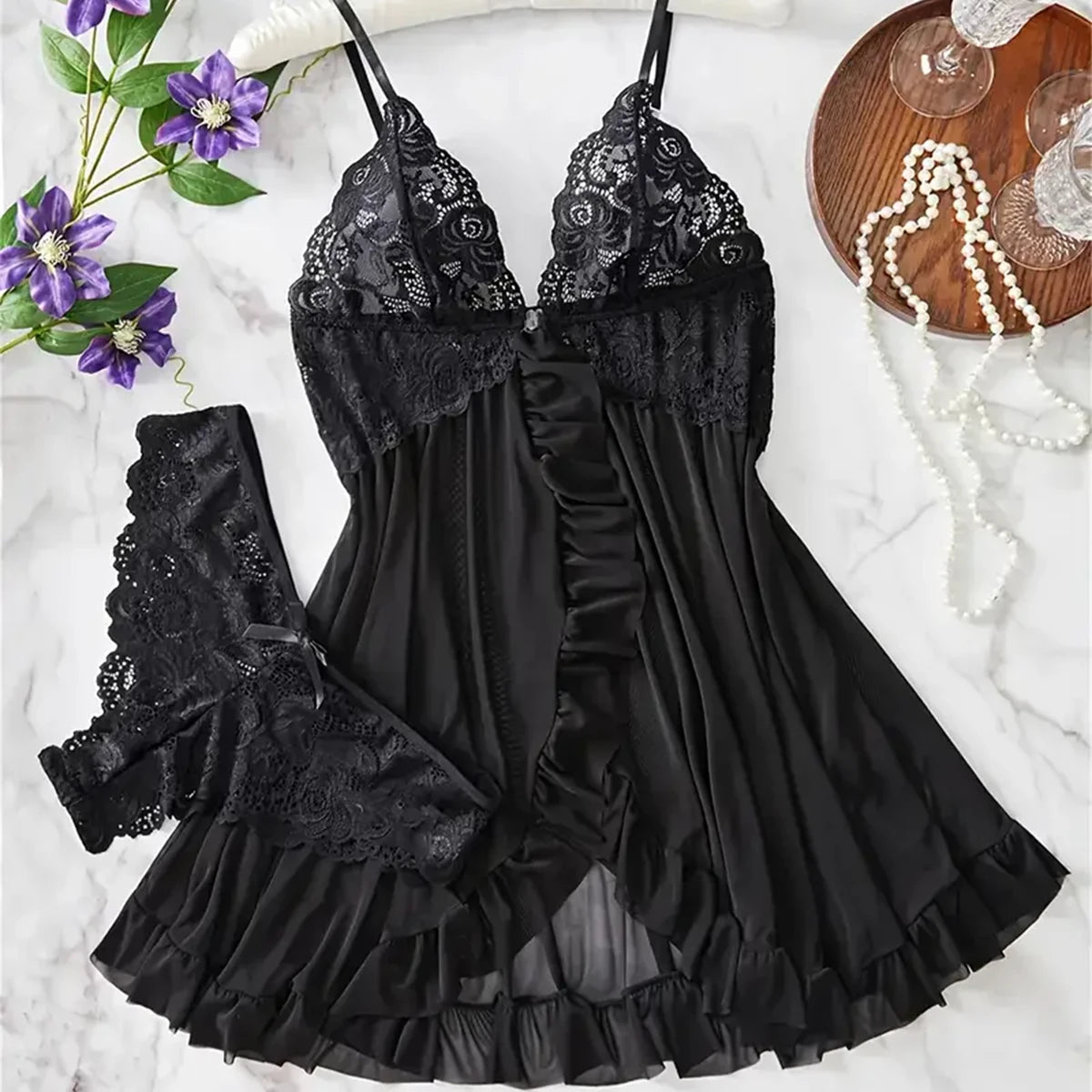 Cotumes exóticos quentes vestido transparente novo conjunto de pijamas eróticos rendas pijamas para mulheres babydoll lingerie sexy camisola sutiã aberto
