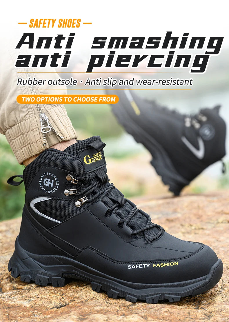 Moda novos sapatos de trabalho de segurança anti-esmagamento anti-punctura anti-odor homens usam sapatos antiderrapantes botão fivela sapatos de dedo do pé de aço à prova dwaterproof água