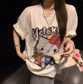 Camiseta Casual Estampada 100% Algodão Sanrio 2026 Coleção Verão Hello Kitty para Adultos e Crianças - Roupa Casual Tal Pai/Mãe, Tal Filho(a)
