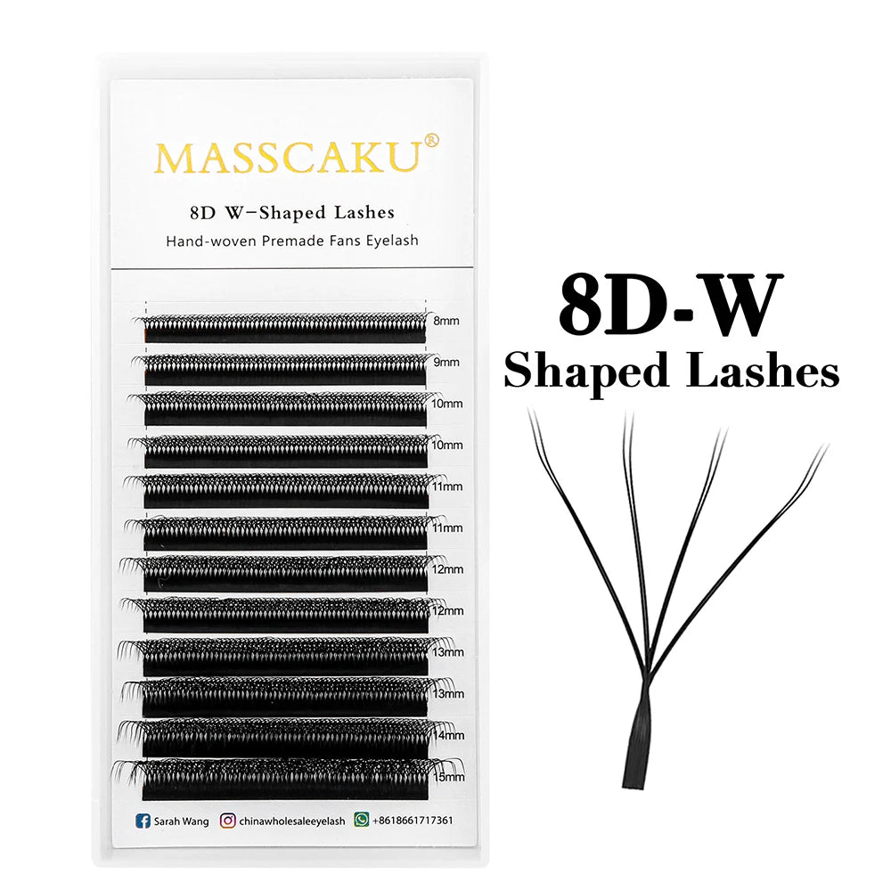 Masscaku floração automática em forma de w, flor 3d 4d 5d 6d 7d 8d, fãs pré-fabricados, extensões de cílios naturais, macios, individuais