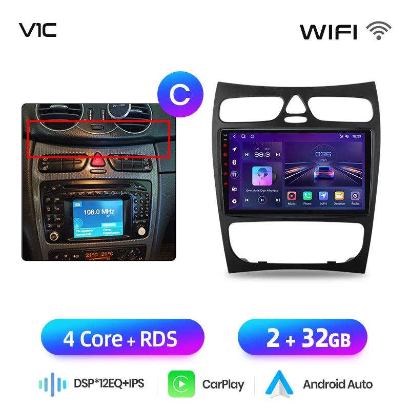 Junsun carplay android auto rádio do carro para mercedes benz classe c w203 c200 c320 c350 clk w209 2000-2005 multimídia inteligente 4g