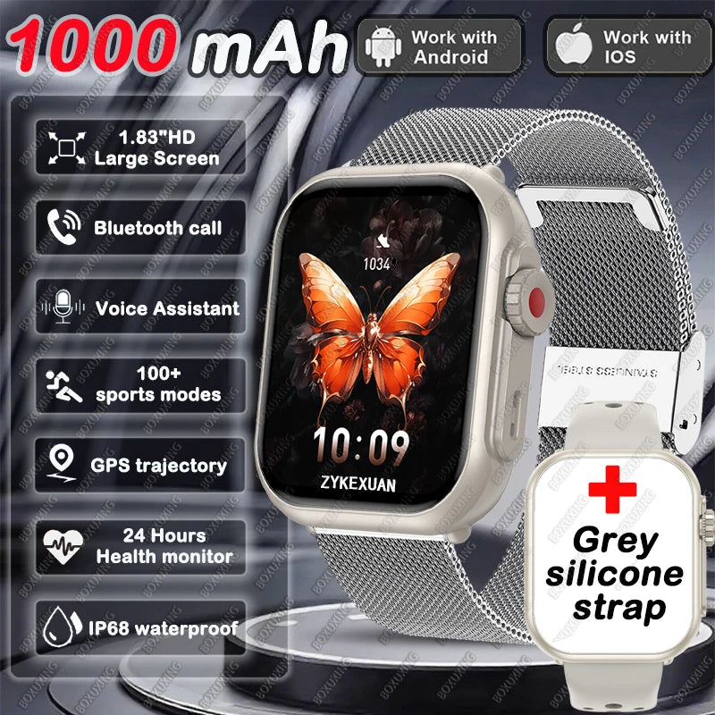 2026 moda feminina relógio ultra2 se relógios inteligentes 1000mah 1.85 "amoled tela de toque completa bt chamada smartwatch para android ios ladie