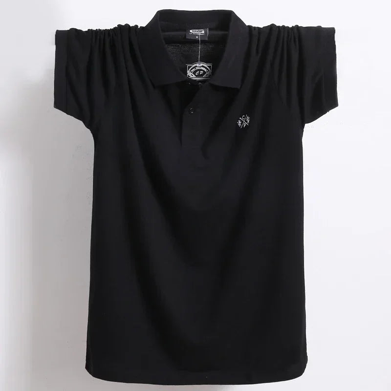 Camisa polo masculina de verão, roupas de marca de algodão puro, camisa polo masculina casual de negócios, manga curta, respirável, camisa polo macia 5xl