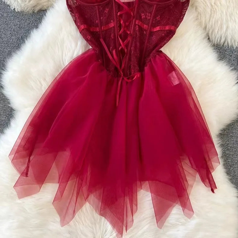 Mini vestido transparente sem costas para mulheres, sleepwear sexy, renda pura, pijamas sensuais, camisola de malha, lingerie branca, senior