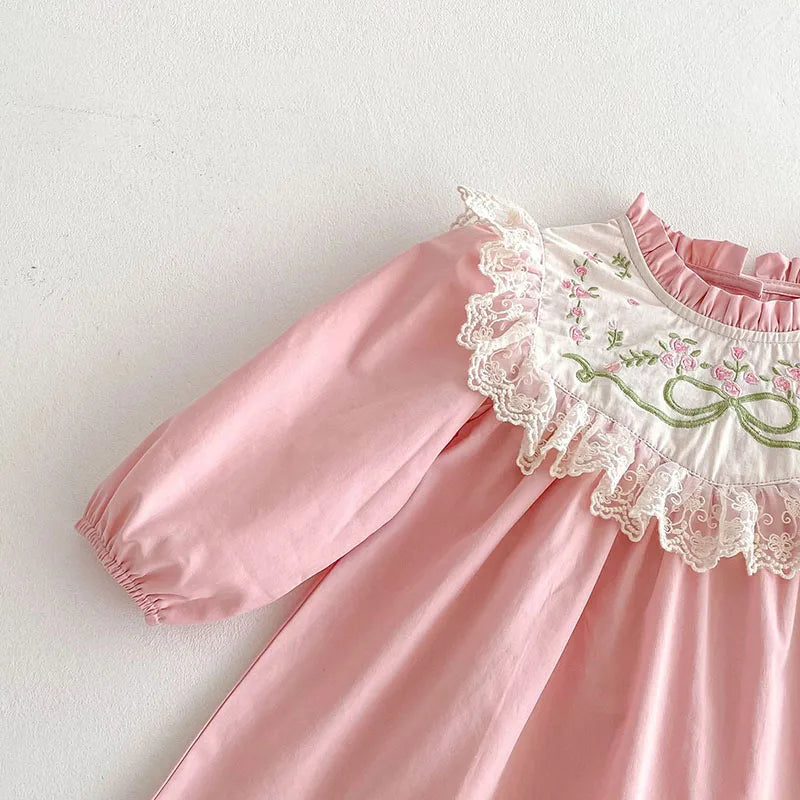 2025 nova primavera irmã vestido crianças roupas crianças vestidos de princesa manga comprida algodão bordado 1-6yrs bebê menina vestido de festa