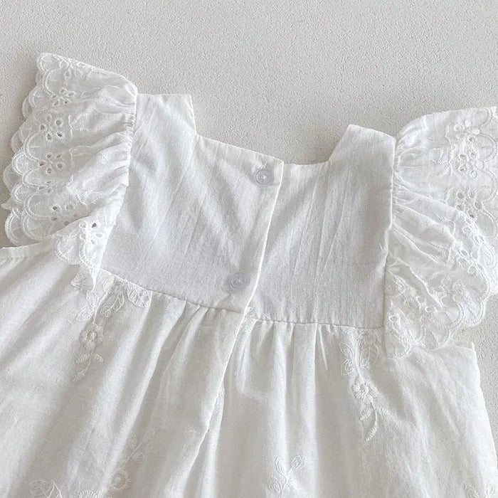 2025 novo verão crianças vestido 2-6 anos crianças vestidos de princesa manga voadora algodão bordado bebê menina vestido de festa irmã roupas
