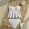 Conjunto de biquíni preto e branco para meninas, 2 peças, roupa de banho de cor sólida para crianças, meninas, verão, férias na praia