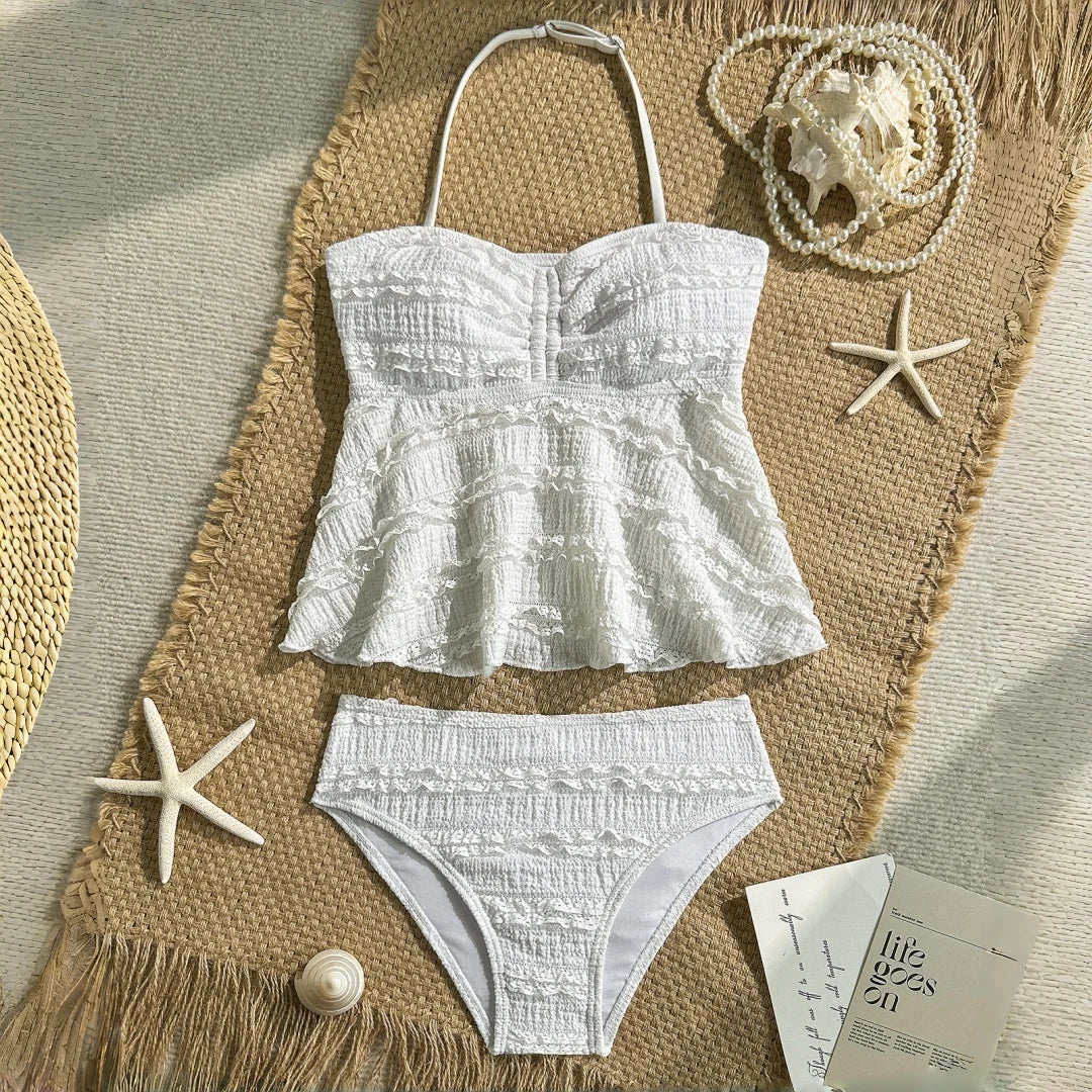 Conjunto de biquíni preto e branco para meninas, 2 peças, roupa de banho de cor sólida para crianças, meninas, verão, férias na praia