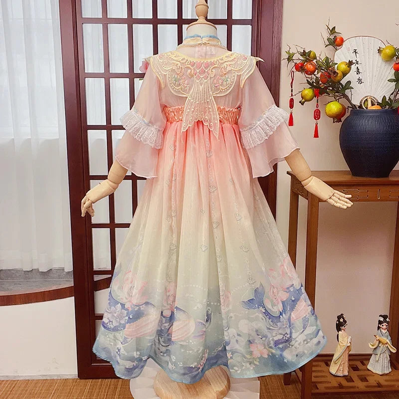 Traje de festa de verão vestidos da menina do vintage crianças roupas vestido casual bebê chinês hanfu cosplay crianças princesa meninas vestido