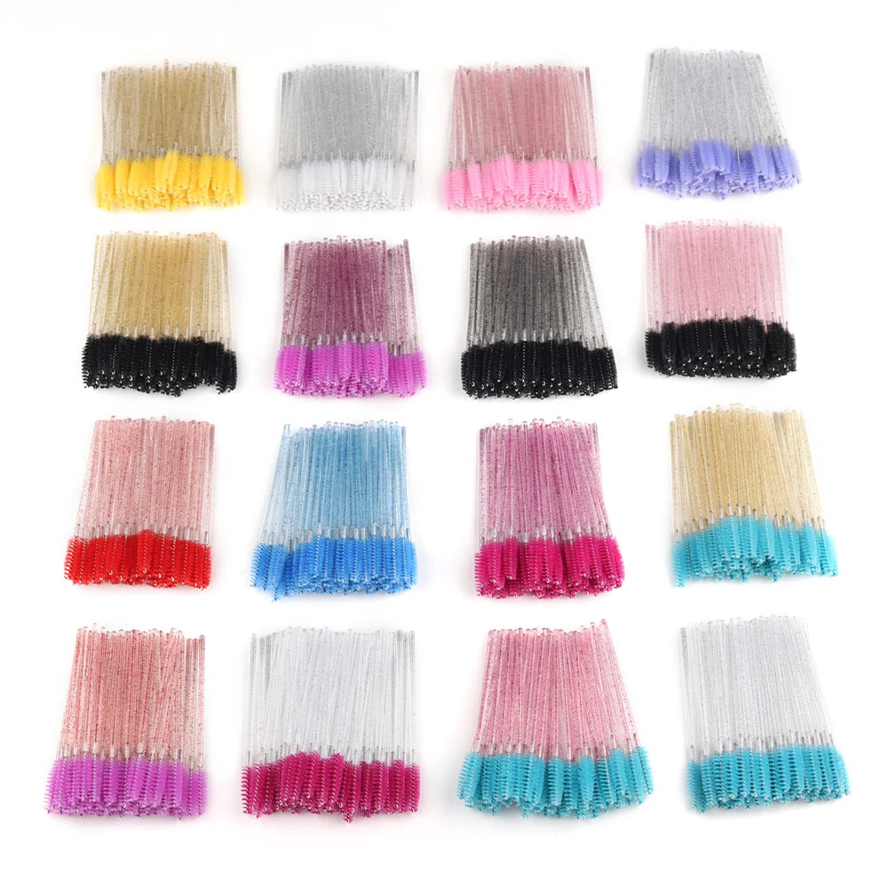 50 pçs pincéis de cílios descartáveis extensão cristal sobrancelha escova rímel varinha cílios conjunto de ferramentas cosméticas maquiagem beleza