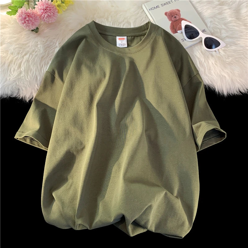 Novo verão masculino t camisa moda sólida básico solto hip hop manga curta camisetas para homens feminino casual algodão streetwear topo t