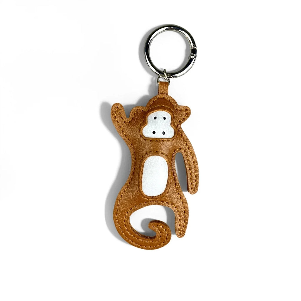 Conjunto de Chaveiro e Estojo para Fones de Ouvido em Couro PU Artesanal com Macaco/Adorável Macaco Pequeno com Cauda Encaracolada Divertida/Presente/Acessório