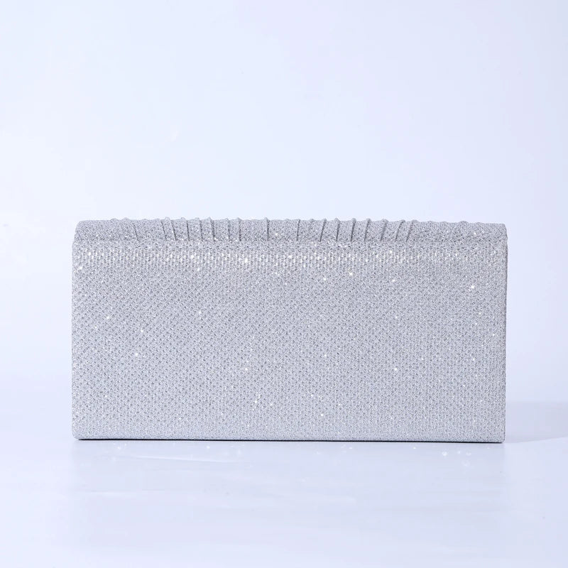 Bolsa de Noite Prateada com Glitter para Mulheres, Elegante e Fashion, Bolsa Longa com Cadeado, Clutch para Casamentos e Festas