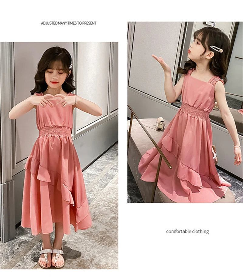 Vestidos de Festa Sem Mangas em Chiffon para Meninas, Estilo Princesa, para Crianças de 4 a 12 Anos