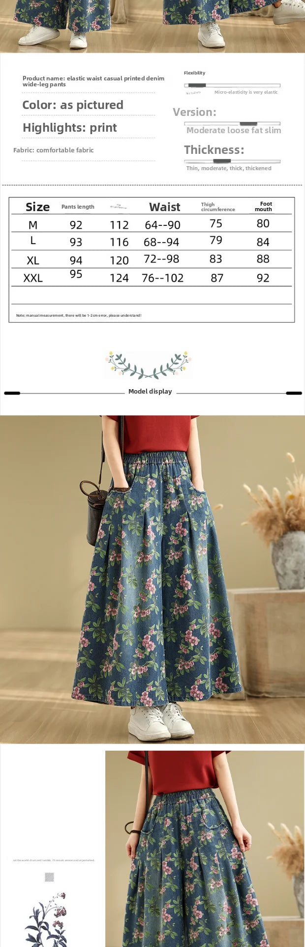 Calça Jeans Solta de Perna Larga Casual Versátil Estampada de Cintura Alta com Corte Reto para Verão e Primavera, Tamanhos ...