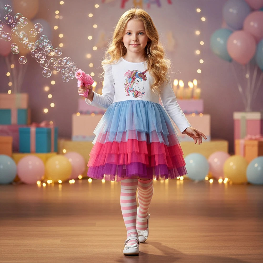 Dxton princesa bolo malha vestido meninas vestido de festa de aniversário branco crianças roupas de algodão outono crianças dos desenhos animados lantejoulas outfits