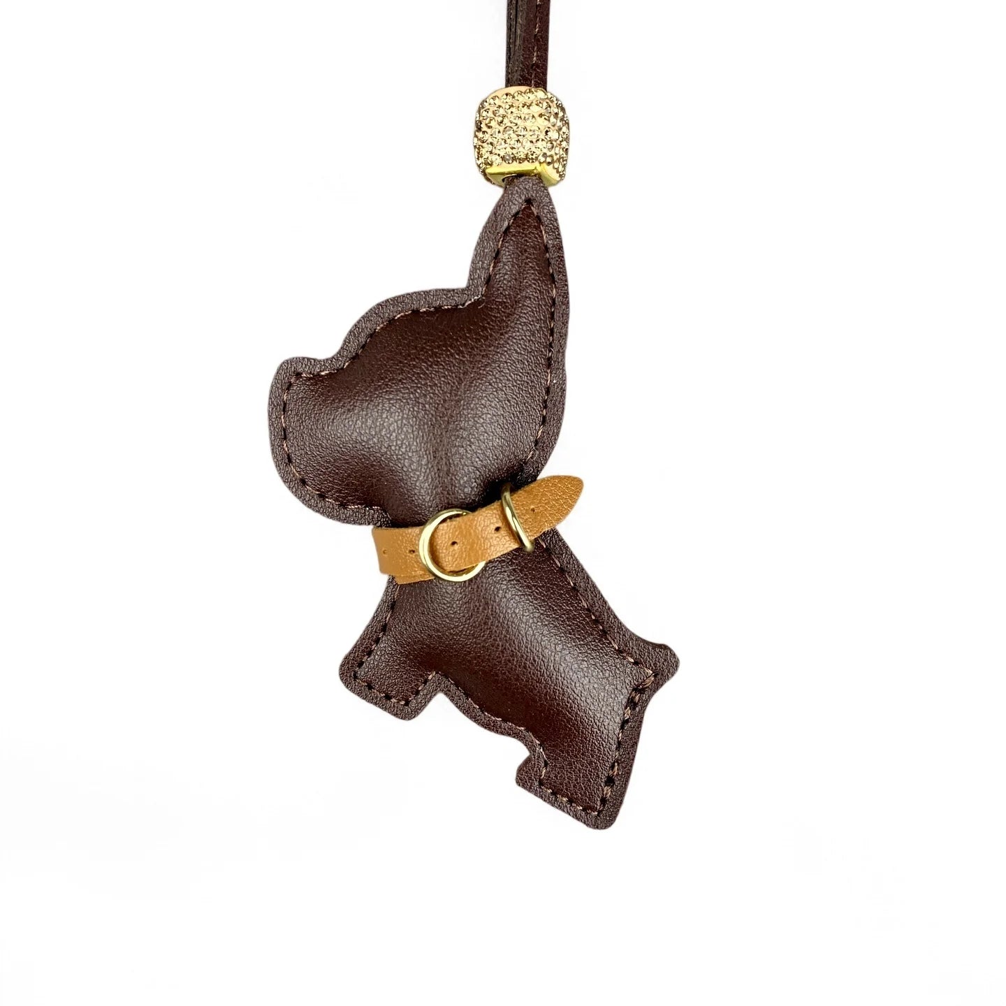 Pingente de Bolsa de Bulldog Francês em Couro PU Artesanal, Acessório de Bolsa de Cachorrinho Fofo com Miçangas de Strass e Coleira Estilosa, Presente Único