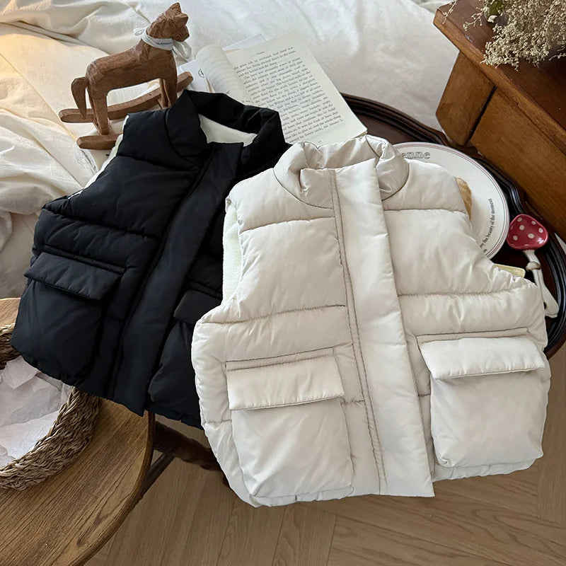 Outono crianças para baixo colete de algodão inverno meninas meninos quentes sem mangas casacos crianças moda roupas outerwear 2-6 anos