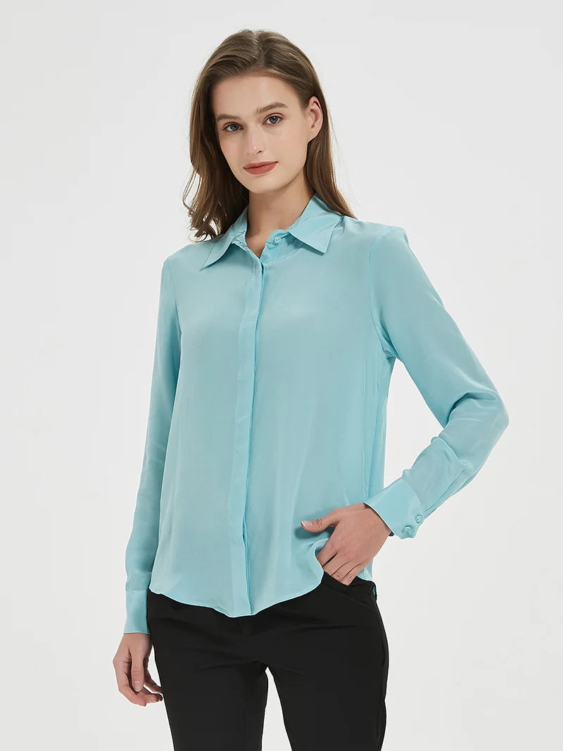Suyadream camisas femininas de seda 100% seda real sólida manga comprida botão chique blusas 2025 primavera verão escritório senhora topo branco