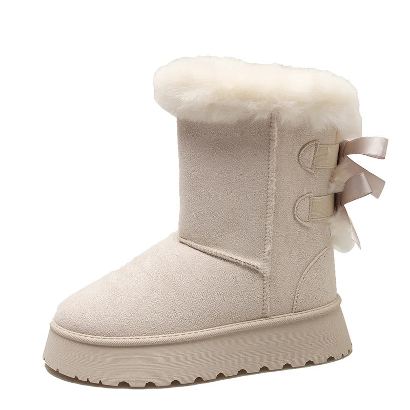 Botas de neve femininas 2024 inverno nova moda sapatos plataforma de pelúcia ao ar livre botas quentes sapatos femininos bota camurca cano longo