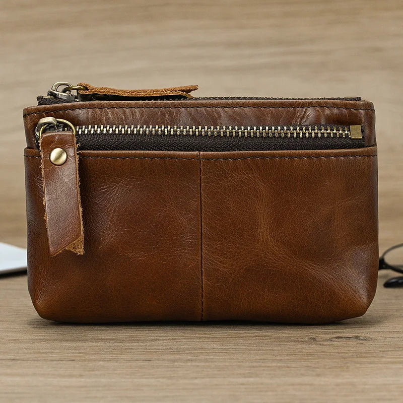 Luufan couro genuíno zíper moeda cartão bolsa de couro real rfid titular do cartão embreagem carteiras slots para homens mulheres mini bolsa fina