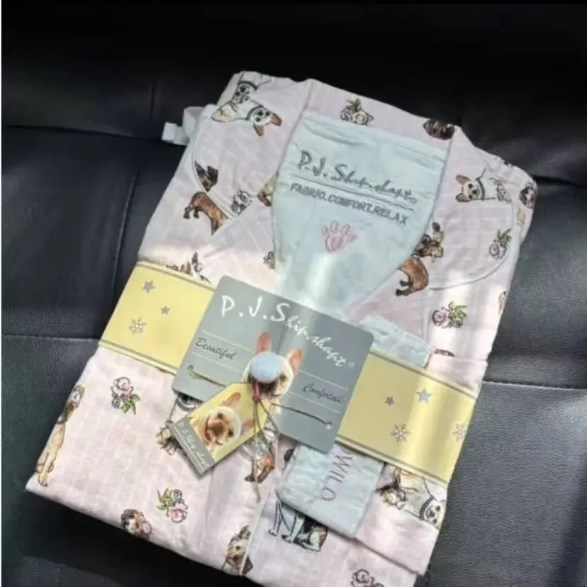 Pijama de algodão macio conjunto de pijamas femininos bonito dos desenhos animados pijamas impressão pijamas elegantes calças superiores 2 pçs femme nightwear loungewear