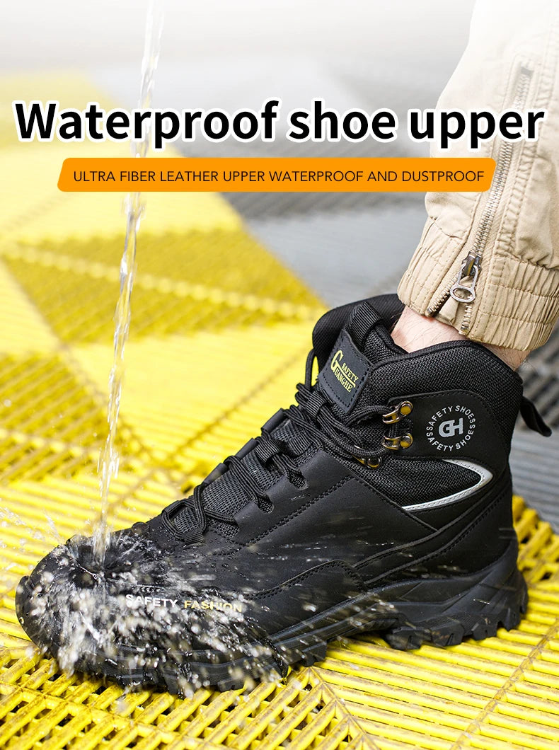 Moda novos sapatos de trabalho de segurança anti-esmagamento anti-punctura anti-odor homens usam sapatos antiderrapantes botão fivela sapatos de dedo do pé de aço à prova dwaterproof água