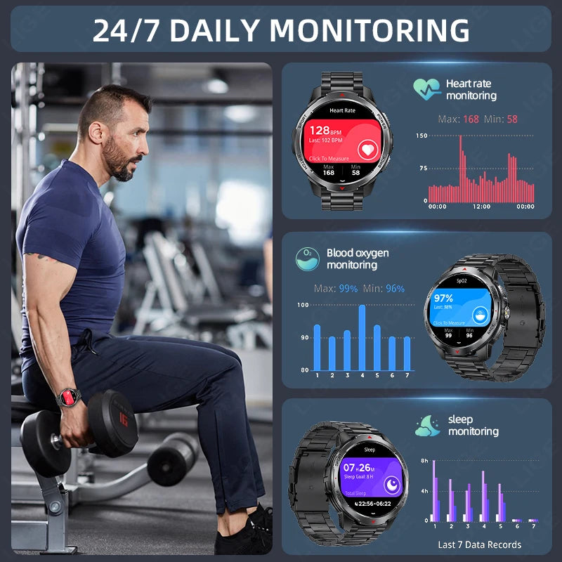 Relógios Inteligentes LIGE Novos com Bateria de 1100mAh para Homens, Esportes ao Ar Livre, Lanterna LED, Bússola, Relógio Inteligente Masculino com Chamada Bluetooth