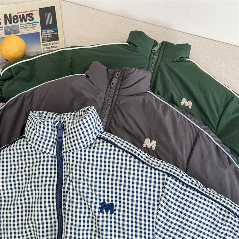 2024 inverno novas crianças manga longa quente carta casaco mais veludo grosso meninos para baixo jaquetas do bebê meninas acolchoado jaqueta crianças roupas