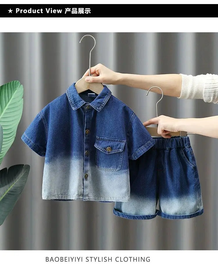 Conjunto de roupas infantis de verão para bebês, meninos, camisa de manga de algodão + shorts jeans, 2 peças, roupas infantis de 1 2 3 4 5 6 7 anos