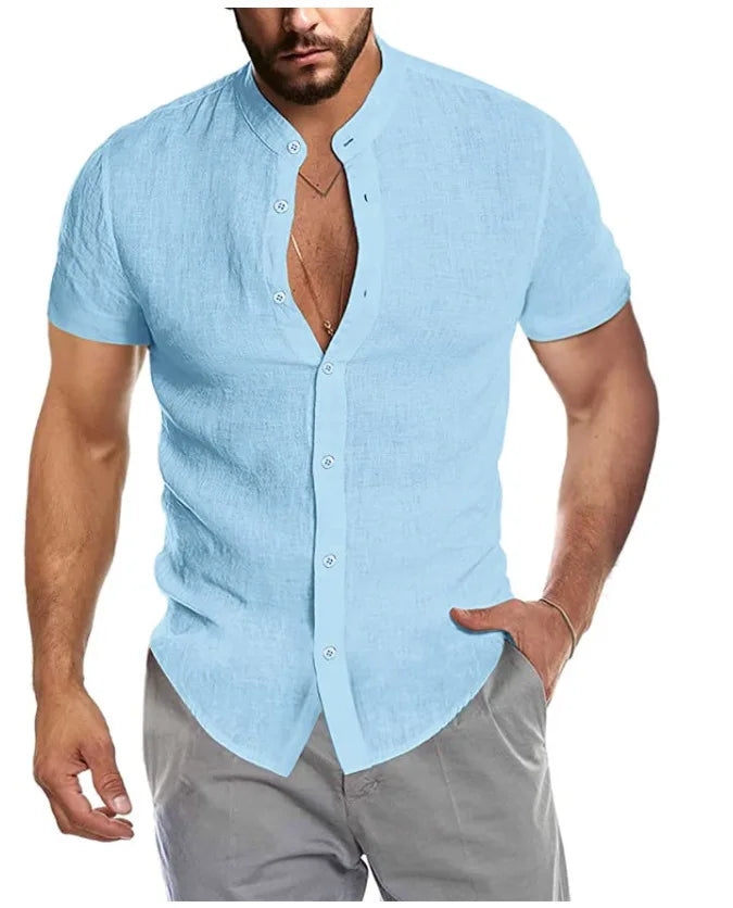 Camisa de linho respirável masculina, confortável, cor sólida, manga comprida, solta, Harajuku, blusa casual, camisa havaiana, breve, 2022