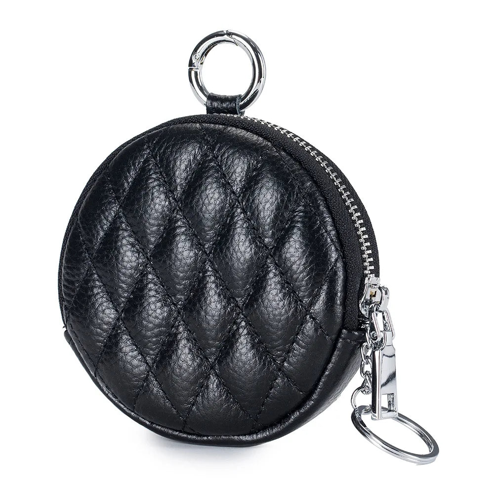 Mini porta-moedas de couro real para mulheres, carteira de costura de diamante mini organizador, bolsa de dinheiro pequena para chaves e fone de ouvido