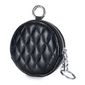 Mini porta-moedas de couro real para mulheres, carteira de costura de diamante mini organizador, bolsa de dinheiro pequena para chaves e fone de ouvido