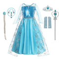 Elsa vestido para meninas elsa malha vestido longo traje crianças carnaval neve rainha cosplay vestido purim festa de aniversário vestido de baile