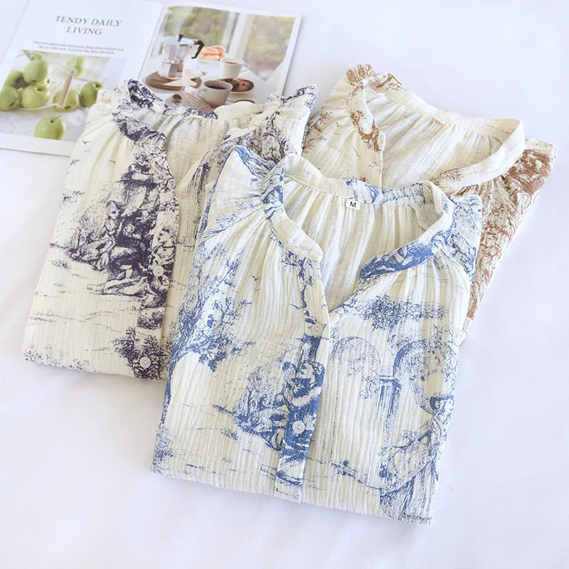 Manga longa algodão jardim secreto impressão com decote em v vestido de dormir para mulheres sleepwear respirável comprimento médio dormir camisolas