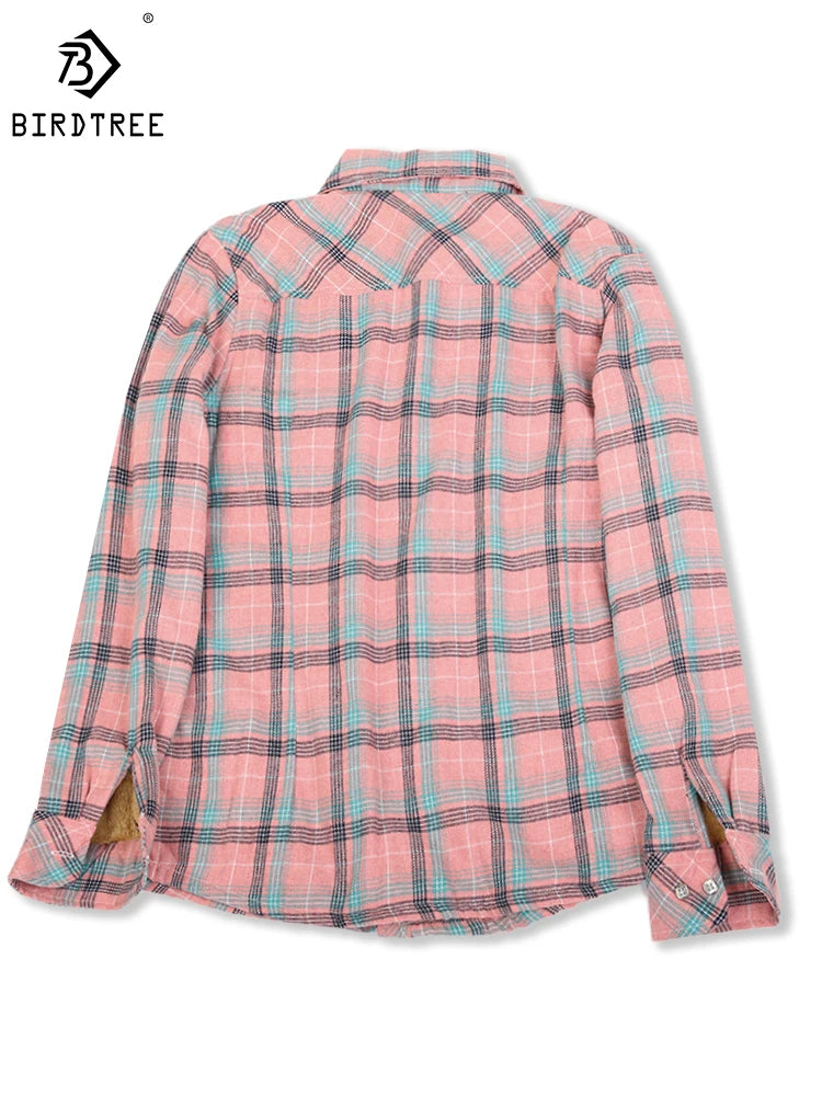 Camisa Xadrez Feminina de Veludo Grossa e Quente, Blusa Casual de Manga Longa com Forro de Lã para Inverno, Tamanhos M-5XL, Roupa de Outono T77710A