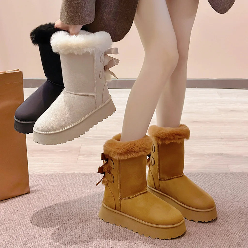 Botas de neve femininas 2024 inverno nova moda sapatos plataforma de pelúcia ao ar livre botas quentes sapatos femininos bota camurca cano longo
