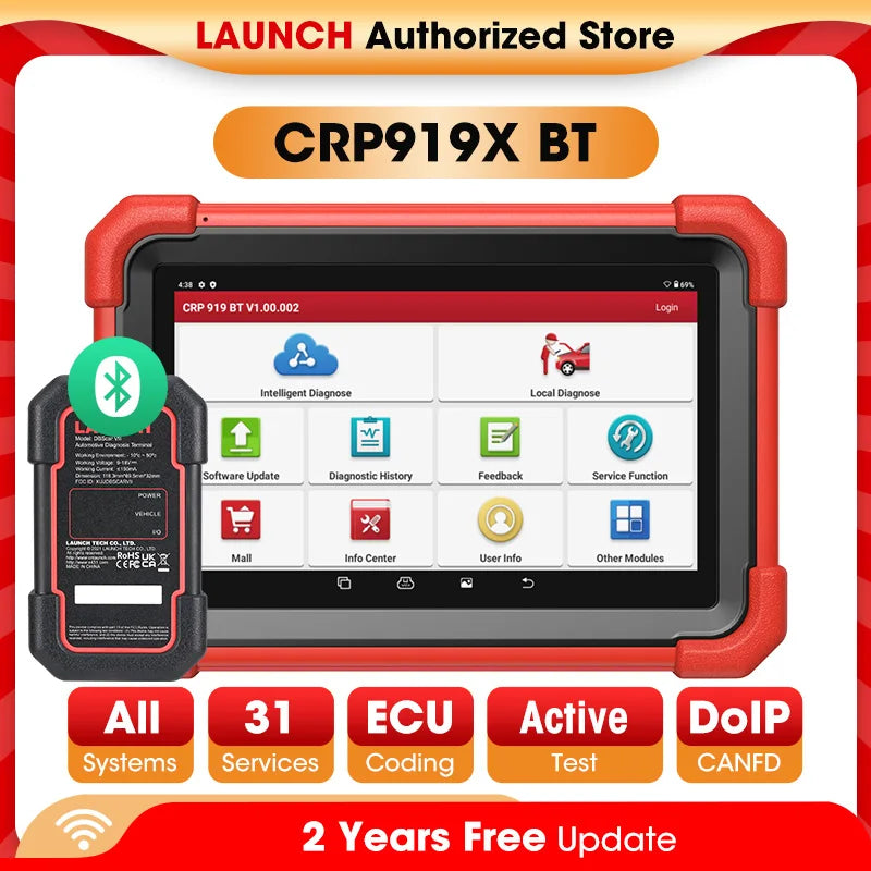 Novo Scanner Automotivo LAUNCH X431 CRP919XBT OBD2, Ferramentas de Diagnóstico Automotivo, Codificação de ECU CANFD DOIP, Envio Grátis