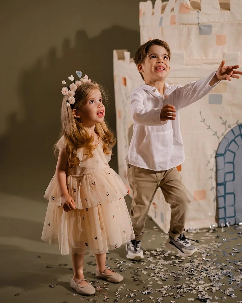 Verão ks bebê meninas cereja malha vestido crianças roupas meninas vestidos de princesa saias festa de natal manga longa vestidos