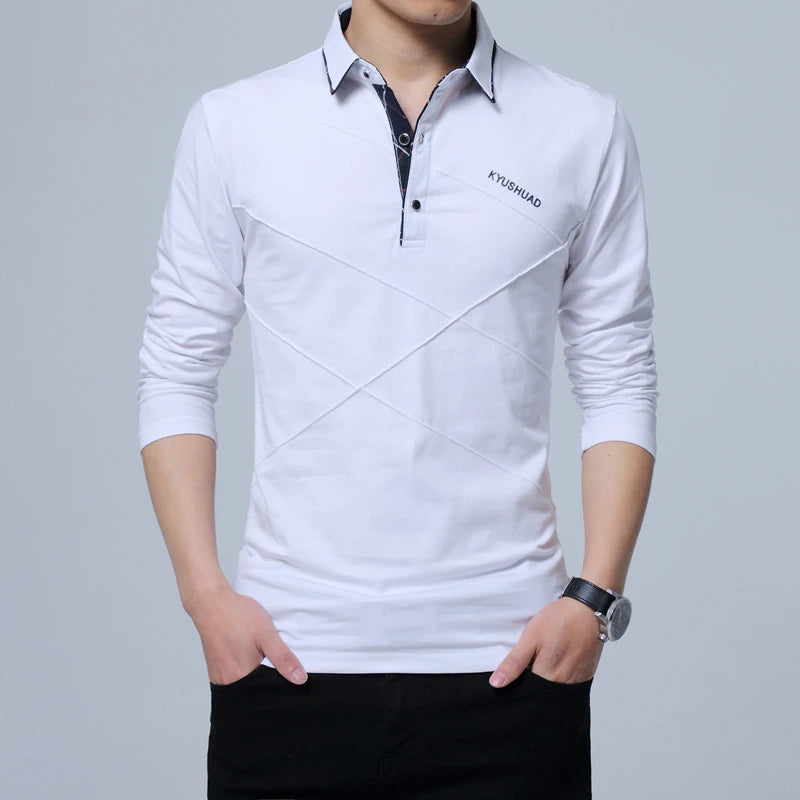 Tfetters marca t camisa masculina longa turn-down listra designer camiseta fino ajuste solto casual algodão t camisa masculina plus size