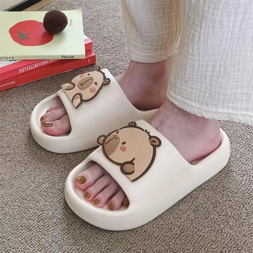 Capivara flip flops feminino chinelo kapibara bonito nuvem sandálias verão praia slides casa quarto sapatos kawai plana feminino eva