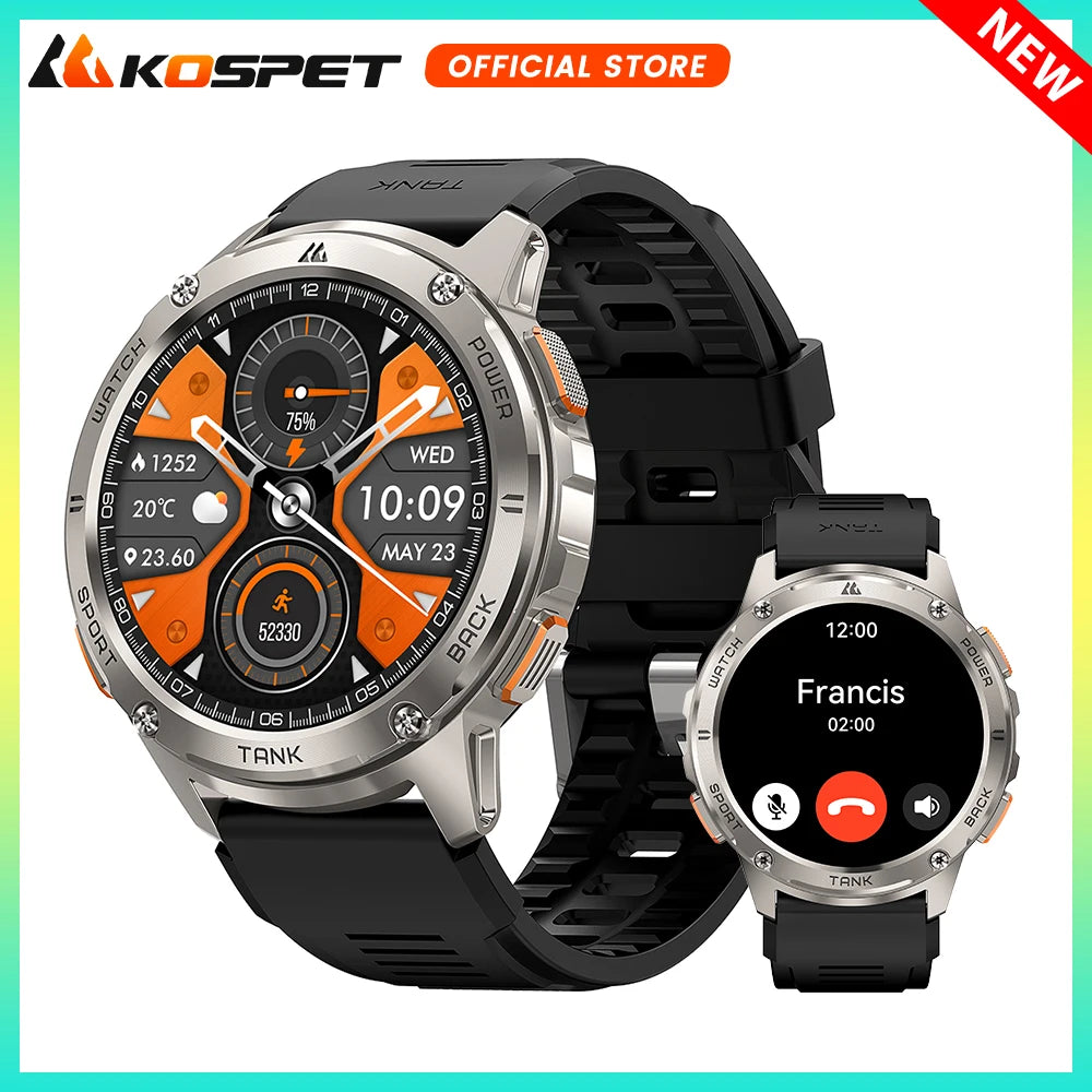 Original KOSPET TANK T3 Relógio Inteligente Para Homens Militar Smartwatch Mulheres Relógios de Fitness Digitais AMOLED AI Voz AOD Bluetooth
