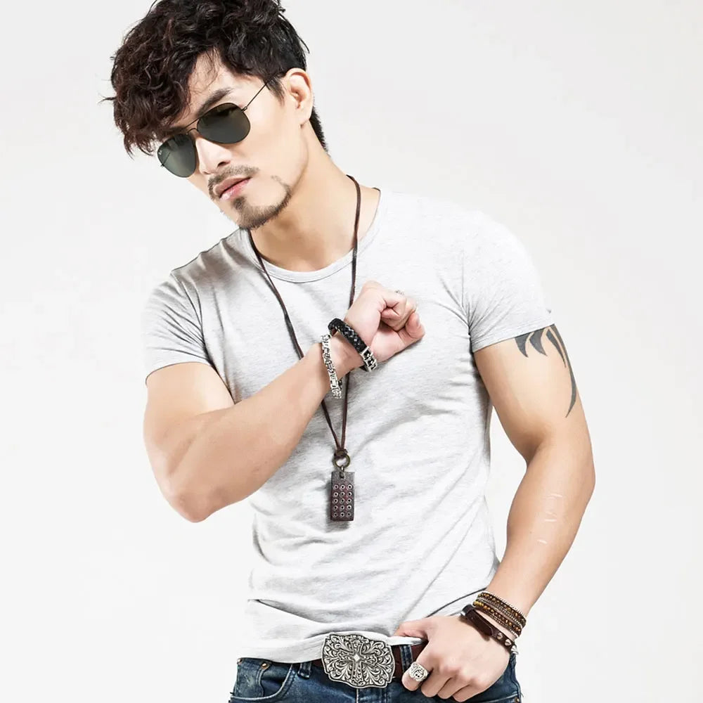 Camiseta Masculina Nova 2026, Gola V, Manga Curta, Moda Fitness, Tamanho 5XL