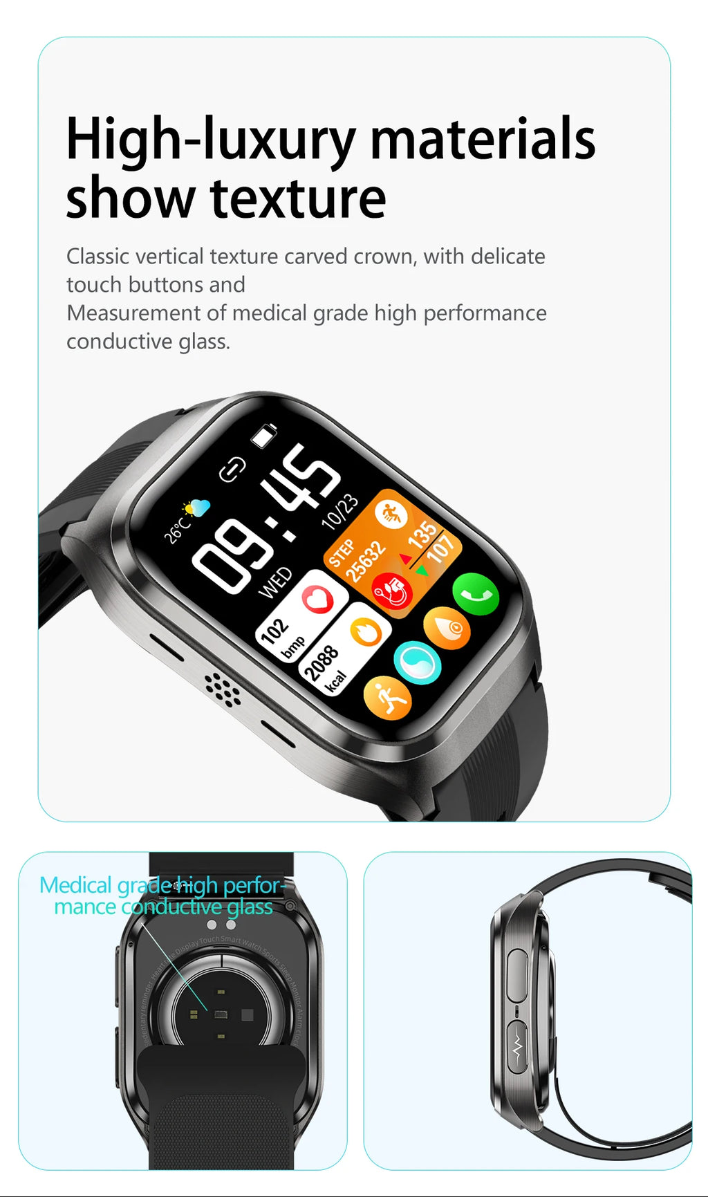 Novo Relógio de Saúde 2026: Medição Precisa de Pressão Arterial, Ácido Úrico e Lipídios no Sangue – Smartwatch Masculino e Feminino à Prova d'Água com Airbag