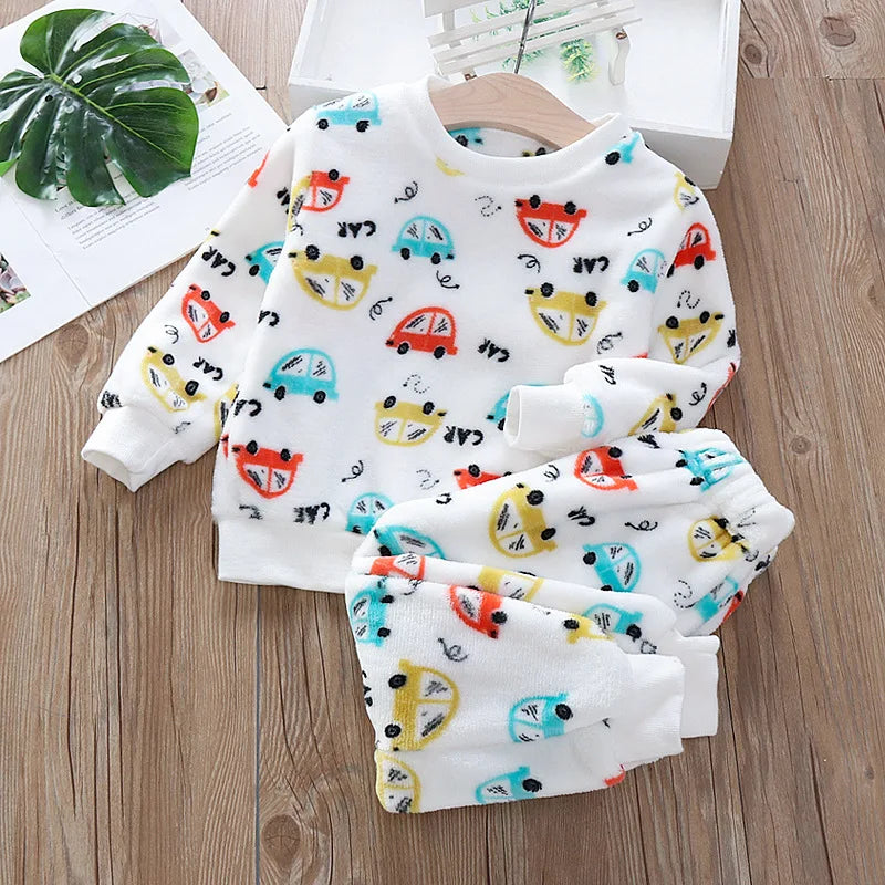 Conjuntos de pijamas super macios de veludo coral para crianças meninos meninas calças de mangas compridas preguiçosos conjuntos de pijamas sólidos