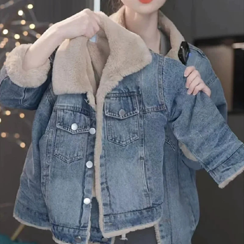 Meninas mais veludo denim jaquetas inverno grosso casacos quentes crianças acolchoado parka solto lapela outerwear novo frio snowsuits