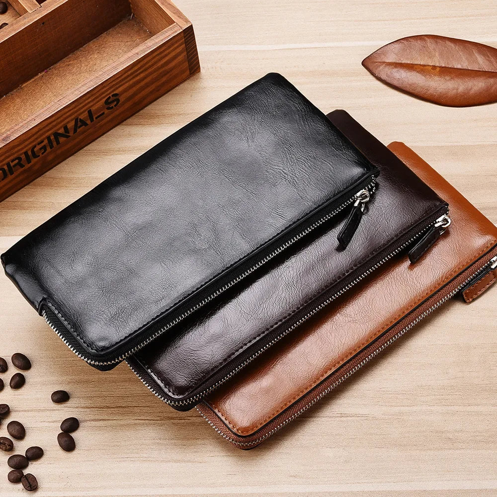 Carteiras clássicas com zíper estilo longo masculino, porta-cartão, grande capacidade, grande para celular, marca de luxo, bolsa masculina, qualidade