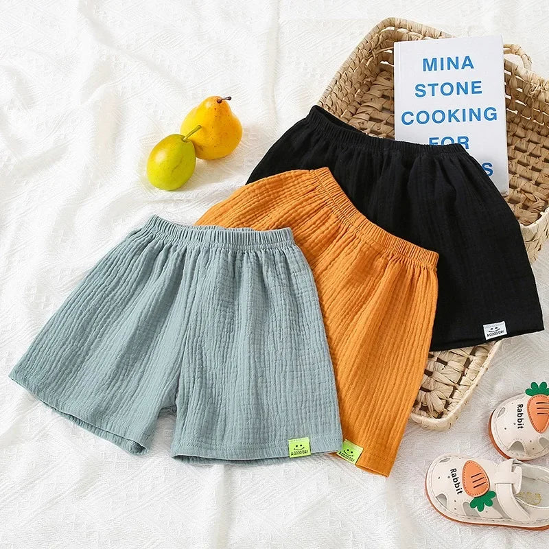Moda algodão cor sólida crianças shorts infantil estilo coreano verão praia calças curtas inferior para crianças roupas meninas meninos 4-12y