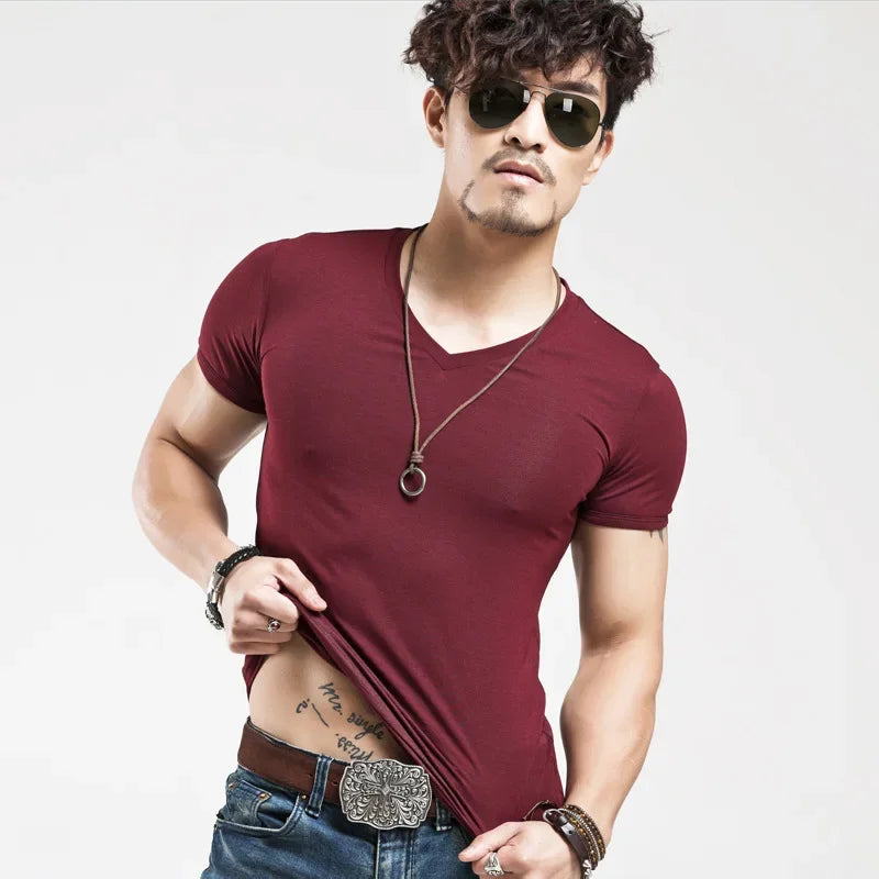 Camiseta Masculina Nova 2026, Gola V, Manga Curta, Moda Fitness, Tamanho 5XL